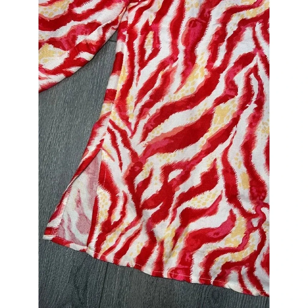 Sherry Taylor Red White Zebra ramie v-neck print 3/4 Sleeve Blouse 3X A005416 - Picture 4 of 8